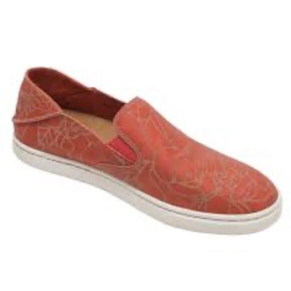 Olukai Pehuea Lau Paprika Leather Lei Drop in Heel Easy On/Off Slip On 6.5 EUC! - Picture 2 of 9